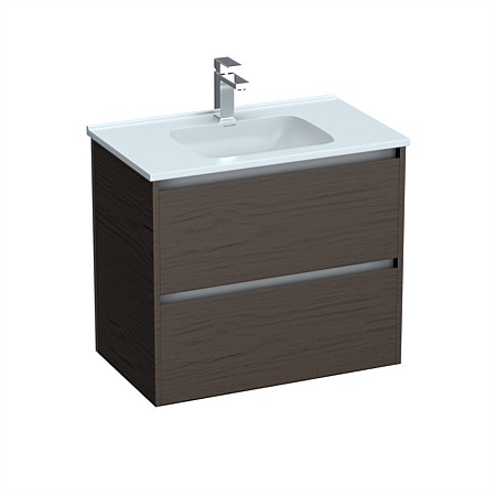 LeVivi Cibolo 750mm Double Drawer Wall-Hung Vanity Charred Oak